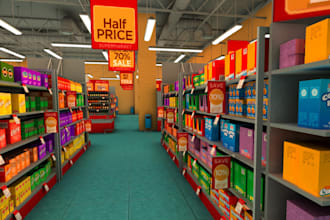 render interior supermarket,props 3d model,mall design,grocery store,cgi render