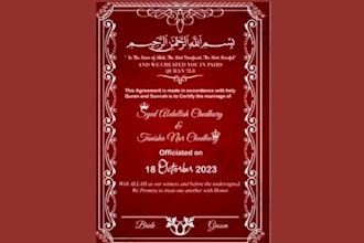 design and deliver authentic islamic marriage certificates, nikah nama