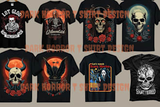dark creepy killer skull horror t shirt designs grunge hand drawn horror t shirt