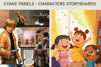 illustrate comic book page graphic novel children storyboard character design