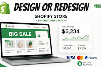 design or redesign a professional shopify store with shopify payment integration