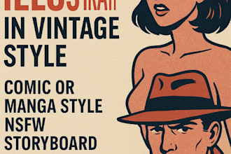 retro illustration in vintage style comic book nsfw in manga style storyboard