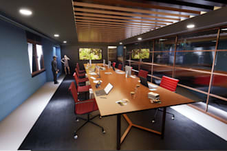 craft office interior 3d model,render realistic both exterior,interior