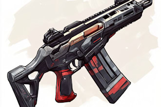 make a 3d weapon illustration for gaming