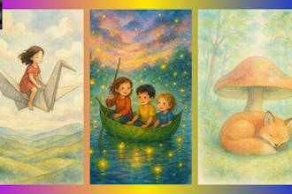 create whimsical children watercolor 3d story picture book illustrations drawing