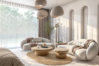 do a photorealistic 3d interior design kitchen detail living furniture rendering