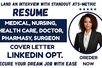 write healthcare, hospitality, surgeon, nursing, medical doctor resume, pharmacy