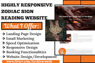 design zodiac sign reading website spiritual product tarot card reading website