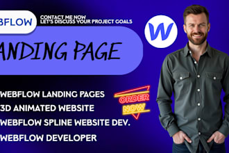 develop, build fast loading webflow landing page, 3d animated website, 3d spline