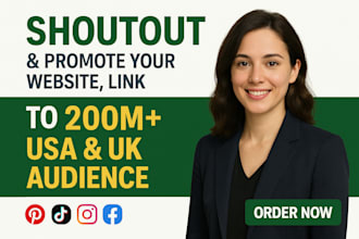 shoutout, promote website link to 200m UK USA twitter, ig, fb, tiktok audience