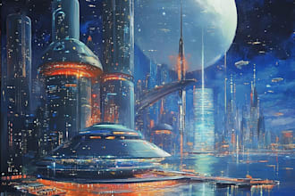draw a amazing science fiction city illustration