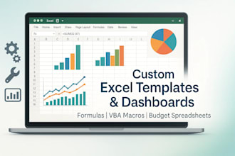 create custom excel templates, formulas, dashboards spreadsheet, excel budget