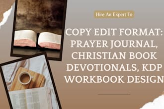 copy edit format  prayer journal, christian book devotionals kdp workbook design