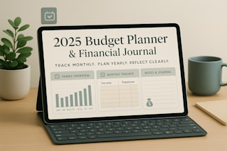 create 2025 yearly budget planner, monthly tracker, digital financial journal