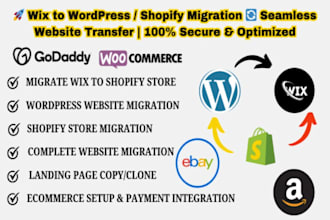 do website migration, transfer wix to wordpress, wix to shopify migration