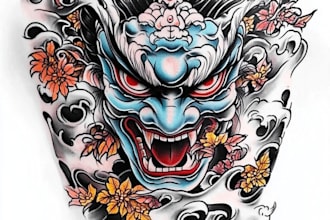 design a japanese hannya mask tattoo for you