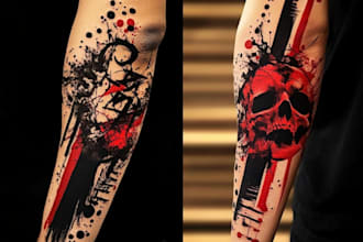 do premium trash polka design , sleeve tattoo