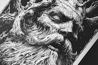draw detailed dark, horror, metal, creepy art illustration