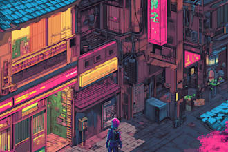 create a cyberpunk city sci fi style for you