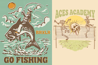draw vintage fishing hunting outdoors t shirt design