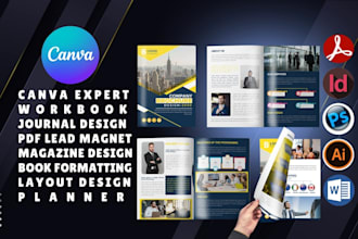 canva ebook design, PDF lead magnet, workbook journal, planner, magazine layout