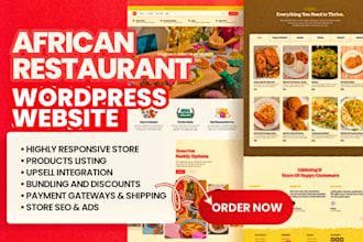 design african dish restaurant, african drinks wordpress website design, wix
