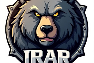 design high quality esport iron bear mascot logo with free source file