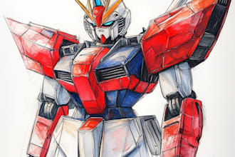 draw anime gundam transformers mecha robot and friendship portrait