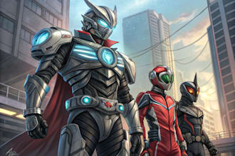 draw mecha superhero character logo and friendship portrait