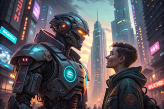 draw mecha fantasy character logo and friendship portrait