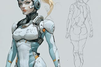 draw sci fi cyberpunk mecha fantasy character and friendship portrait