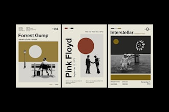 make mid century minimalist modern vintage retro ads, movie, wall art poster