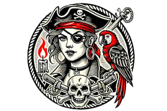 design high quality pirates skull vintage logo for your business