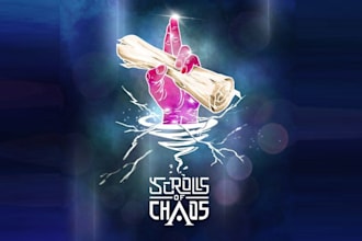 design hilarious party game scrolls chaos logo