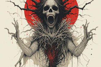 draw detailed dark, horror, metal, creepy art illustration