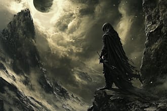 create a dark art illustration album covers and friendship portrait