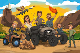 create an epic family or group cartoon illustration