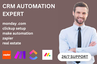 setup monday crm automation, project management using zapier, clickup, make