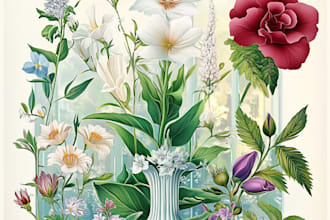 hand draw botanical illustration line art of plants, flowers