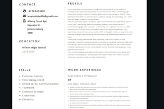 create a professional CV or resume tailored to your career