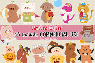 draw cute kawaii illustration for sticker, emoticons, doodles