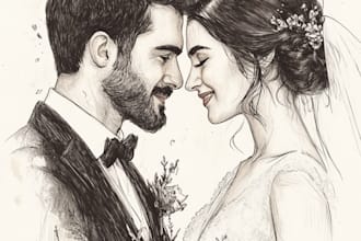 draw a  couple and wedding portrait illustration
