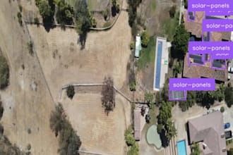 find solar roofs, pools, park location in satellite imagery