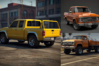 create 3d car modeling, low poly vehicle, gta v, truck, game ready model