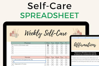 create a custom habit tracker business excel spreadsheet, selfcare spreadsheet
