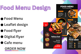 design restaurant food menu leaflet, digital flyer, cafe trifold menu card
