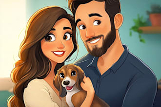 disney family couple cartoon portrait