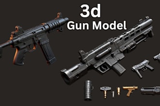 do 3d gun model, game asset, weapons, gun animation props and object, military