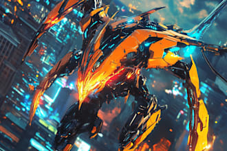 create transformer and concept art of futuristic mecha