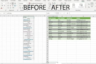 clean, format, merge, split excel data